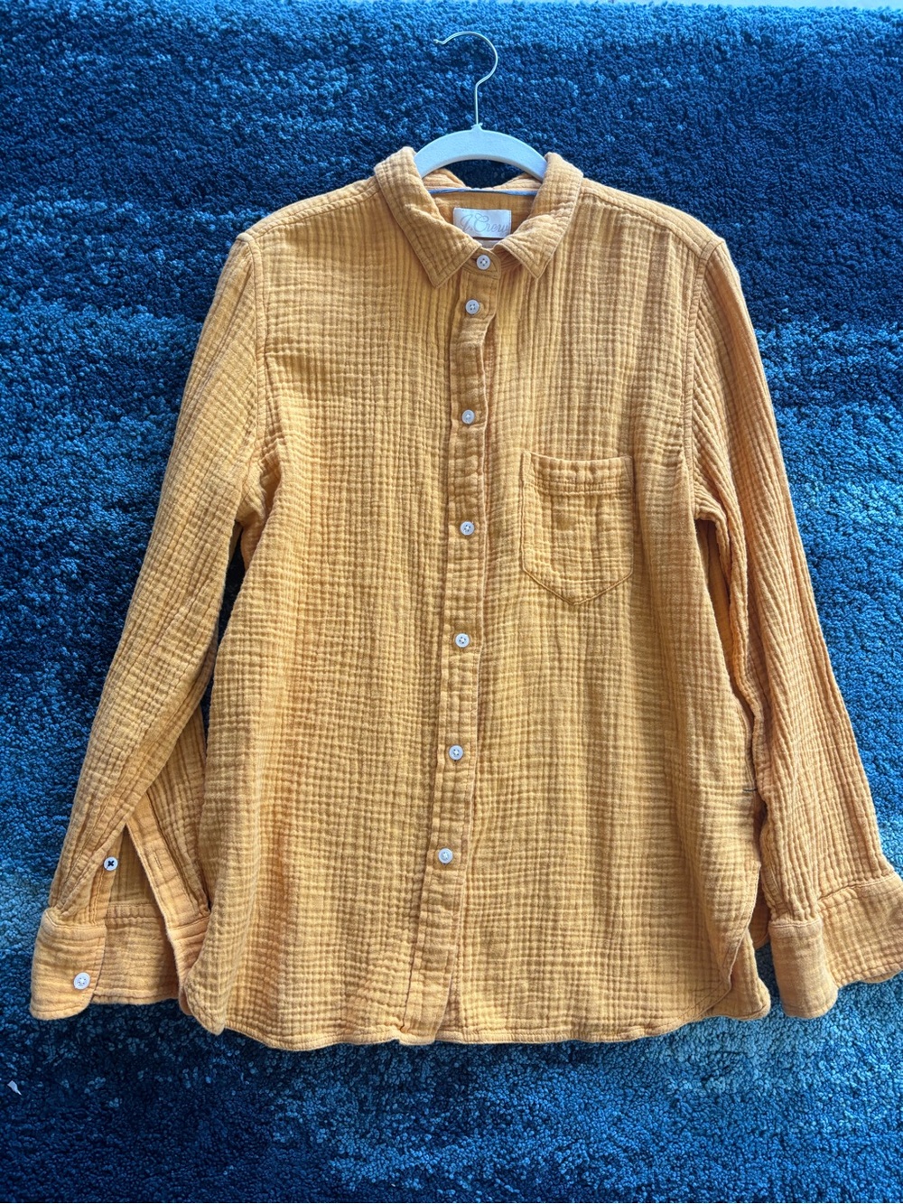 J. Crew classic 100% crinkle cotton marigold button down collared shirt 10